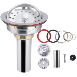 UNI-DRAIN Kitchen Sink Drain Stainless Steel Replacement Kits for Opening 3-1/2" with Basket Strainer, Kitchen Sink Drain Assembly for Kitchen