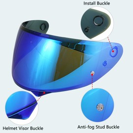 MXJ Gear HJ-34P Helmet Visor Replacement - HJ-34P Helmet Visor Motorcycle Face Shield Replacement for HJ-34P C10 (Chrome Blue)