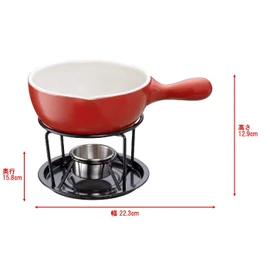 Ishigaki Sangyo Fondue Pot Set, Red, 5.9 inches (15 cm), Approx. Width 8.8 inches (22.3 cm) x Depth 6.2 inches (15.8 cm) x Height 5.0 inches (15.8 cm) x Height 5.0 inches (15.9 cm)