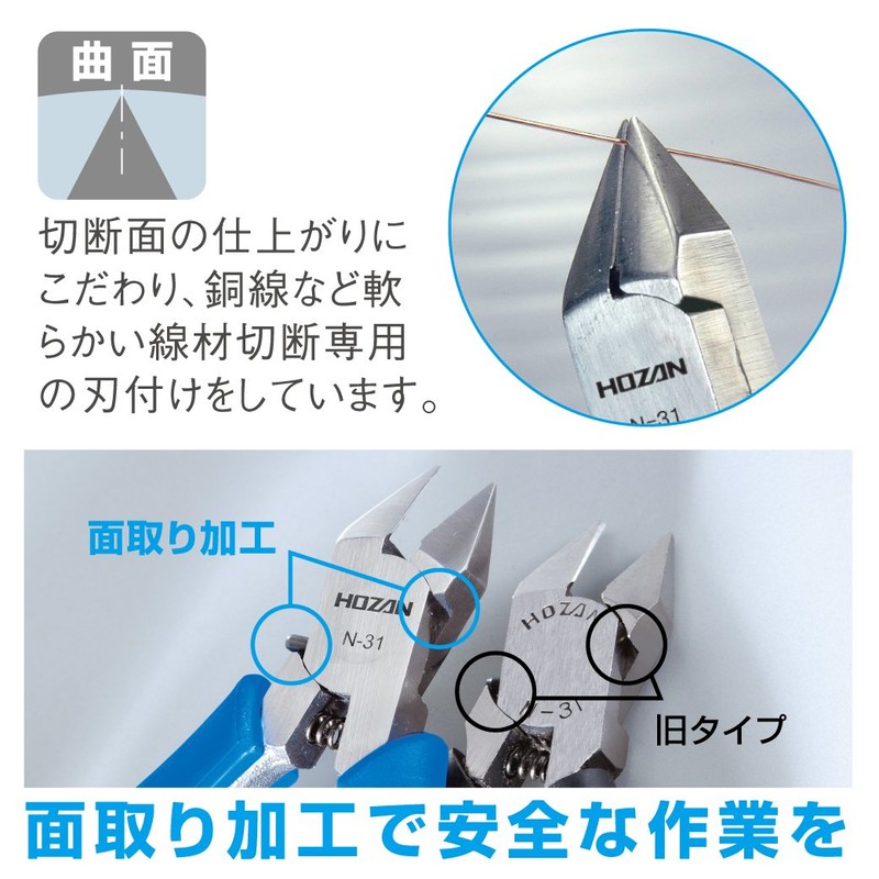 ホーザン(HOZAN) ミニチュアニッパー 細い銅線の切断に 疲労軽減コイルバネ装備 銅線1.6㎜φ/銅より線1.25m㎡ N-31
