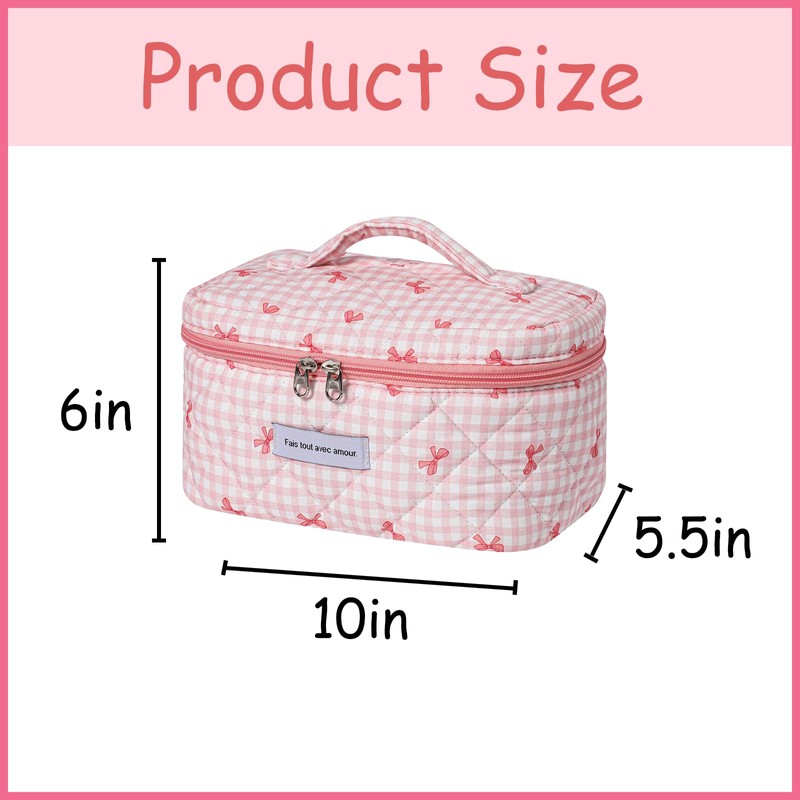 uekeboag Large Travel Quilted Makeup Bag for Women, Floral Cotton