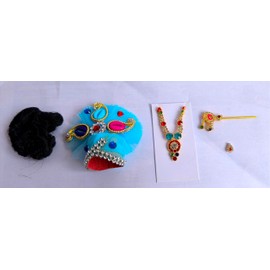 Generic Thakur Ji Shringar Saman, Ladoo Gopal Shringar Accessories, Thakur Ji Shringar Set with mala,mukut,bansuri,Tikka,Hairs ladoo Gopal sringar (Pack of 5)