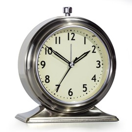 AYRELY 4 Inch Small Alarm Clock - Retro Alarm Clock Analogue No Ticking with Light, Silent Metal Table Clock for Bedroom, Shelf or Bedside Table (Glod)