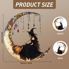 Suncatchers for Windows, Vintage Acrylic Moon & Witch Sun Catchers, Gothic Stained Glass Window Hangings for Living Room Bedroom Window Decoration Wall Art Decor, Witch Gifts (20 * 20cm)