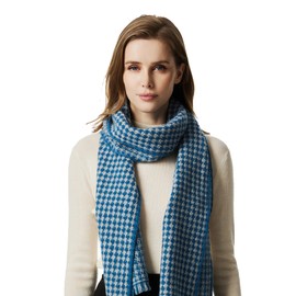 EURKEA 100% Cashmere 2025 Winter Scarf for Women, Fringed Edges, Warm & Soft, Lightweight, Gift Ready, Solid/Plaid/Two-Tone, Blue, Free Size