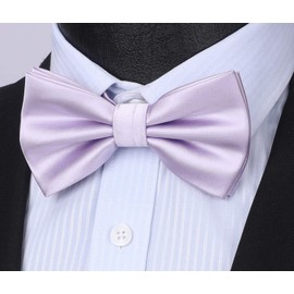 HISDERN Men's Bow Pocket Square Set Plain Pre-Tied Fly Handkerchief for Wedding Party - Purple