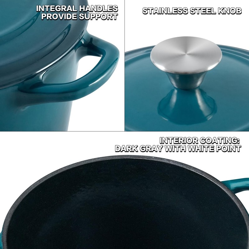 Flavehc Dutch Oven Pot with Lid 2.8 qt Cast Iron