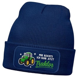MoonWorks® Children's Winter Beanie for Boys with Saying Tractor Driving Print Farmer Knitted Hat Children's Hat Navy One Size, navy
