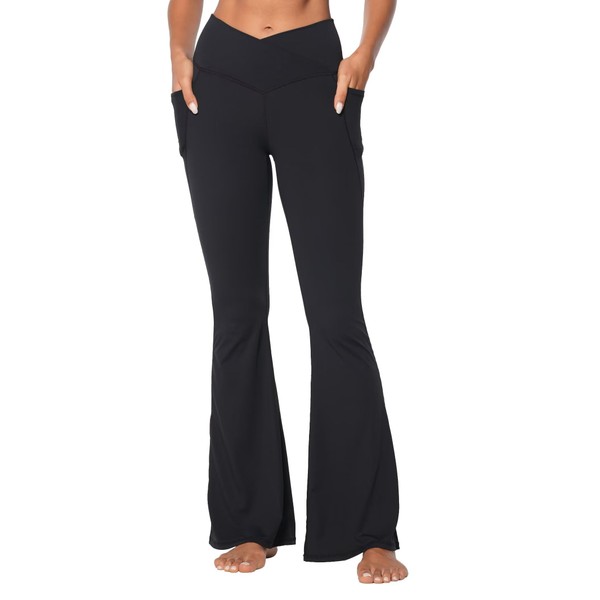 Sunzel Women's Flared Leggings with Pockets Crossover Yoga Pants with