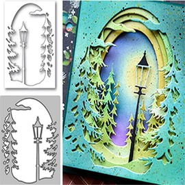 1 Pcs Christmas Tree Street Light Background Metal Cutting Dies,Tree Street Light Die Cuts,DIY Scrapbooking Artist Modern Design for Scrapbooking, Card Making, Paper Crafts