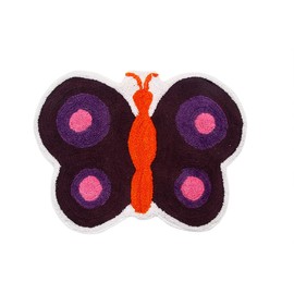 HOMESCAPES - 100% Cotton Washable Tufted Purple Butterfly Rug 55 x 80 cm Bath Mat or Children's Rug