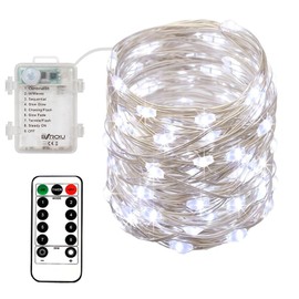 4 x Fairy Lights Battery Operated, Silver Wire Chains 8 Mode 5M 50 LEDs Timer String Lights with Remote Control for Bedroom Christmas Party Wedding Decoration