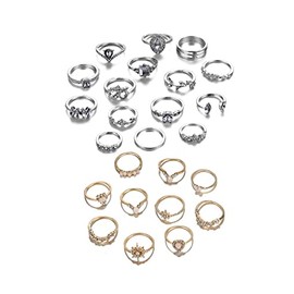 Vintage Knuckle Rings Set for Teens Girls, Bohemian Stackable Joint Finger Rings for Women Men,Retro Crystal Midi Finger Ring Pack (25PCS-S)