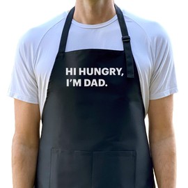 Hi Hungry I’m Dad Apron, Funny Apron for Men, BBQ Grill Apron, Funny Apron for Dad, Guy Aprons Black, Black, One Size Fits Most