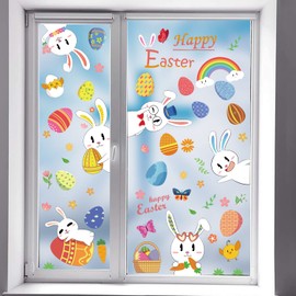 144pcs Easter Window Cling Stickers Easter Window Decoration Easter Egg Bunny Window Clings Decals Easter Double Sided Window Stickers for Home Shop School Easter Party
