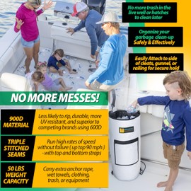 Portable Trash Can, Reusable Trash Bag, Leakproof Liner, Boat Storage Organizer, Trash Bag Holder, Marine Accessories - Pontoon Boat, Fishing, Sandbar, Camping Gifts (White)