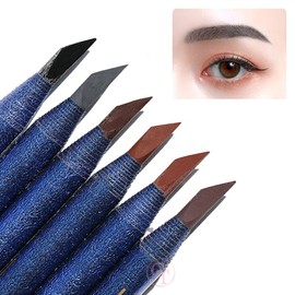 6pcs Pull Cord Peel-off Brow Pencil Waterproof Eye Brow Pencils for Marking, Filling And Outlining, Microblading Eyebrow Pencil for Brow Permanent Makeup (Blue Paper-Medium Brown Core)