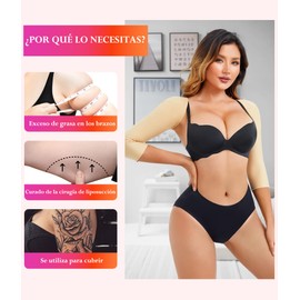Eleady Faja para Brazos Postquirúrgicas Mangas de Compresion Brazos Alta Elástica faja para brazos flacidos Cierres de Gancho y Ojo Ajustables Brazo Shaper Top Moldeador Beis XGrande