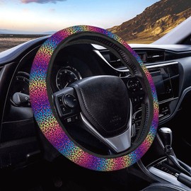 Neukim Colorful Leopard Steering Wheel Covers Anti-Slip Elasticity Car Accessories Steering Wheel Protector Universal 15 Inch for Cars SUV Vehicle Truck