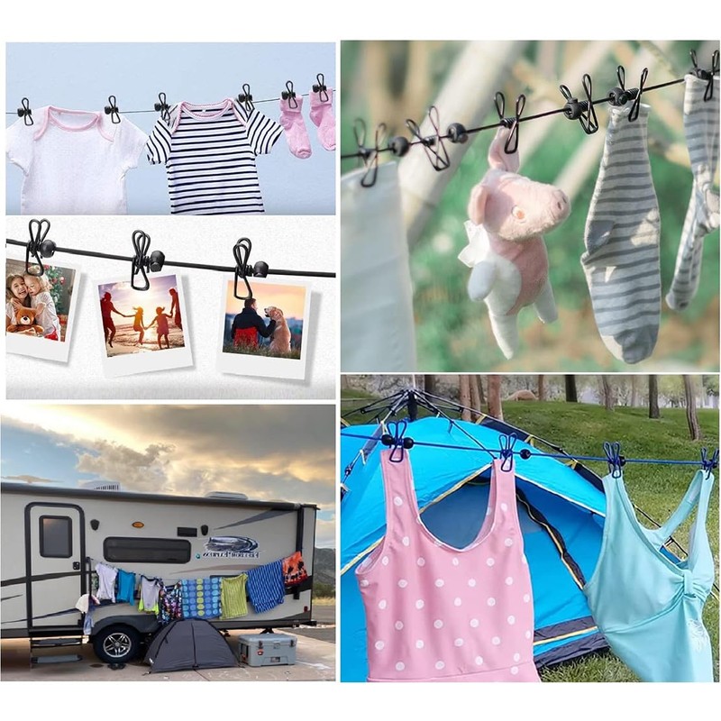 Clothesline Clothesline Clothesline Travel Clothesline with 12 Clips, Windproof, Elastic,