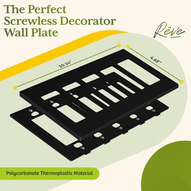 TG Screwless Decorator Wall Plates Child Safe Outlet Covers, Size 5-Gang 4.68" H x 10.14" L, Unbreakable Polycarbonate Thermoplastic, UL Listed, Glossy, Black (1 Pack)