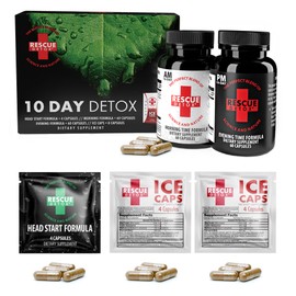 Rescue Detox 10 Day Permanent Detox Kit - 132ct Capsules | Comprehensive Full Body Cleanse with Bonus Instant ICE Caps