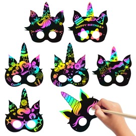 MALLMALL6 24Pcs Magic Horse Mask Scratch DIY Masks Party Favors Color Reveal Scratchboard Magic Horse Theme Birthday Party Supplies Decorations Dress Up Costumes Crafts Kit for Boys Girls