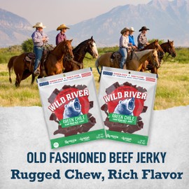 Wild River Green Chile Beef Jerky - (4 Pack) 3.5 oz Bags - Old-Fashioned, Slow-Dried Jerky - Ready to Eat Real Meat Protein Snacks - 15g Protein per Serving - Made with 100% Real Beef