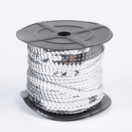 Stiesy 100 Yards Silver Sequin Beads Strip AB Colour Flat Round Sequin Beaded Paillette Trim String Chain Roll 6mm for Jewellry Making Ribbon Sewing Costumes Ornament