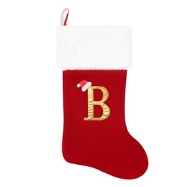 Dbfengbilian 20 Inches Christmas Stockings with Customizable Letters, Large Christmas Stockings with Super Soft Plush Cuff Embroidered Letter - Red B