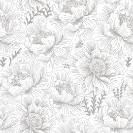 GloryTik Floral Peel and Stick Wallpaper Boho Grey and White Contact Paper Modern Self Adhesive Removable Wall Paper for Bedroom Bathroom Cabinets Renter Friendly Wallpaper Vinyl Roll 17.3" X 197"