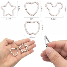 Hyxodjy Pack of 40 metal key rings, heart key rings, stainless steel key rings, made of metal, star key rings, sturdy mini key ring, 4 different sizes, silver, silver