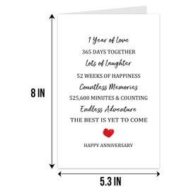 Qiliji One Year Anniversary Card for Couple, 1st Anniversary Card for Him Her, First Year Married Cards, 1 Year Together Cards for Boyfriend Girlfriend Husband Wife
