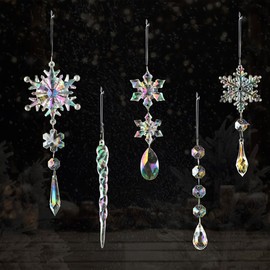 WeddHuis 5 Stück Acryl Farbe Schneeflocken Christbaumschmuck, Schneeflocken Anhänger Weihnachten Deko, Weihnachtsbaumschmuck Eiszapfen Hängende Ornamente für Weihnachtsbaum Party Winter Dekorationen