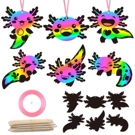 Axolotl Scratch Cards Kit, 60Pcs DIY Scratch Cards Craft Kit for Kids, Hanging Decoration Party Supplies for Educational Art Birthdays Classroom School Student