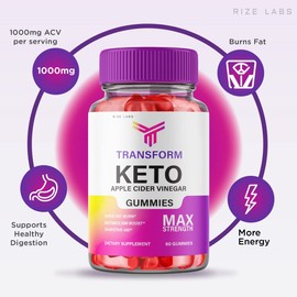 rize labs Transform Keto ACV Gummies with Apple Cider Vinegar for Rapid Fat Burn, Metabolism Boost and Aids Digestion - Pack of 5(300 Gummies)
