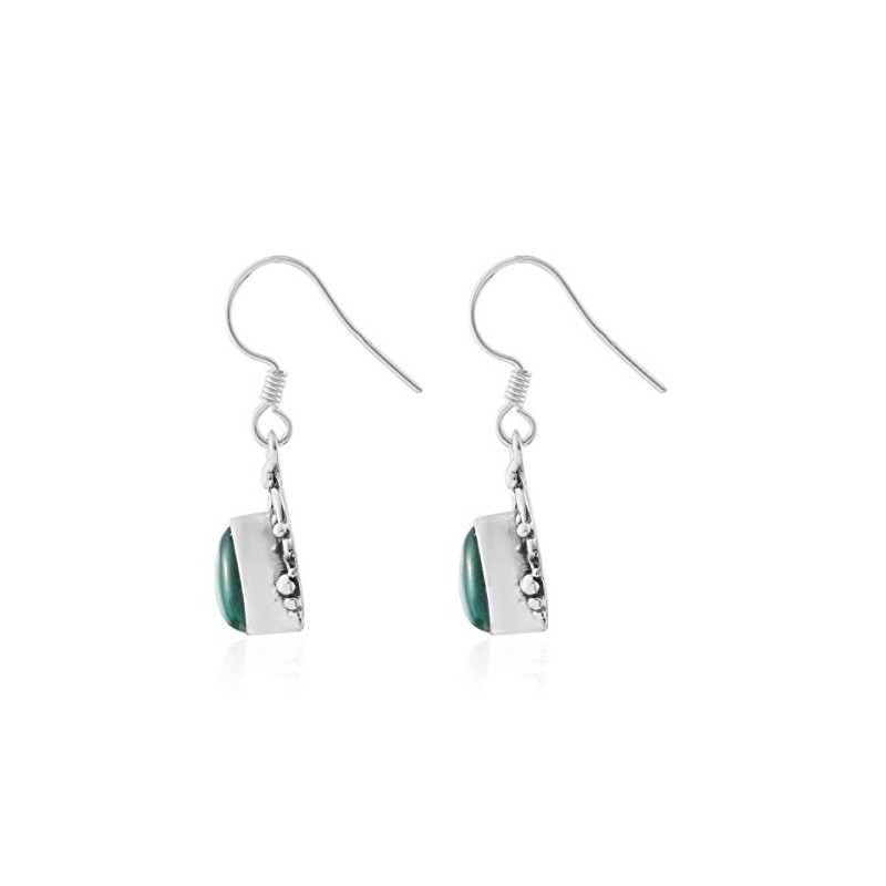 Dangle Earrings, 925 Sterling Silver Earrings for Women, Pear Malachite