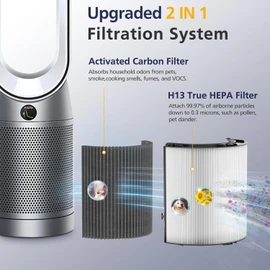 360° Combi Glass 2 in 1 HEPA+Carbon Replacement Filter Compatible with Dyson TP07 HP07 TP06 HP06 PH04 PH03 PH02 PH01 TP09 HP09 Air Purifier, H13 Grade True HEPA Pure Cool Hot Humidify Fan Filter,Black