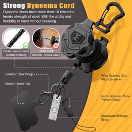 ELV Theft and Drop Protection Magnetic Retractable Phone Tether, Magnetic Retractable Keychain Badge Reel with Phone Tether Lanyard, Key Ring, Lobster Clip, and Phone Tether Tab