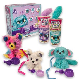 Sbabam Funny Box Lovely Pets Puppy Love, Kuscheltier Hund mit Zubehör, 2er-Pack, Spielzeug ab 3 Jahre mit Kleinen Tiere Figuren als Baby Geschenk - Plüschtier zum Waschen und Kämmen