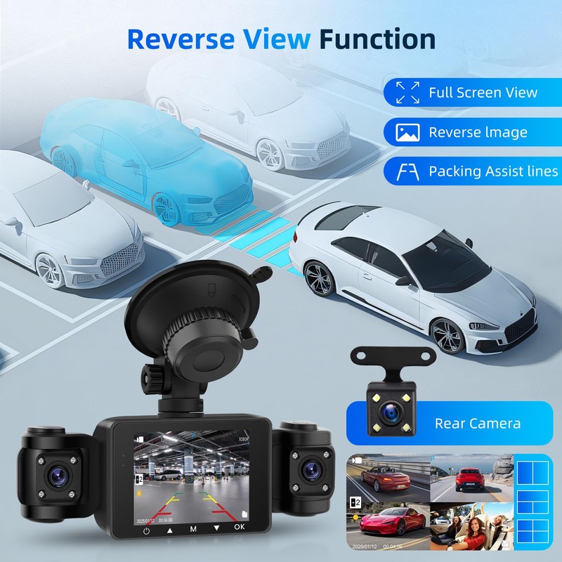 Hodozzy 4 Channel Dash Cam Car 1080P, 360° View Front