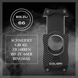 Colibri S-Cut Cigar Cutter - Carbon Fibre Pattern - Classic Straight Cut - Up to 66 Ring Sizer Cigars - Non-Stick Coating - Spring Loaded Release Mechanism - Includes Gift Box