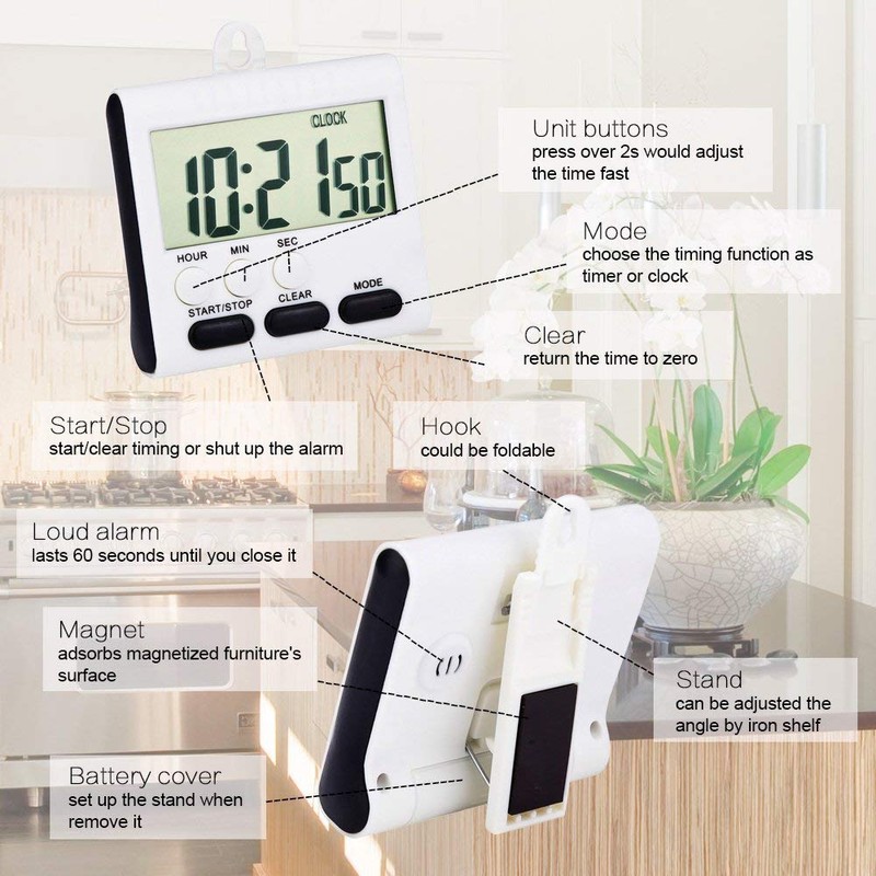 3 Pack 24 Hours Magnetic Kitchen Timers with Digital Alarm