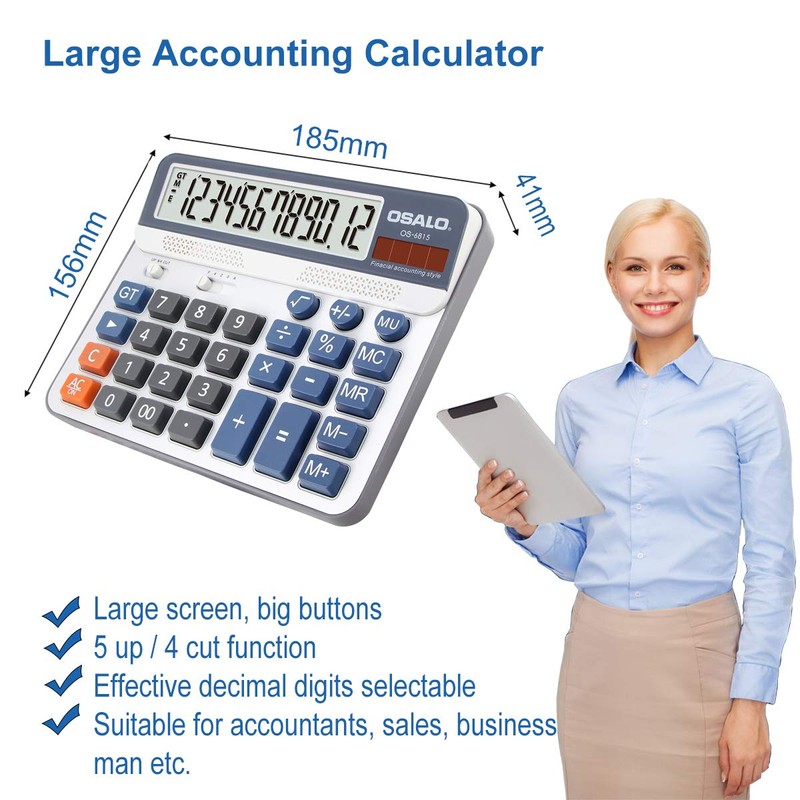OSALO Calculator Extra Large Display Accounting Big Button 12 Digits