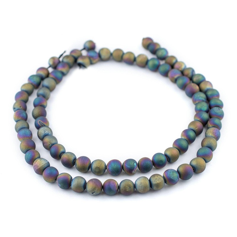 TheBeadChest Rainbow Round Druzy Agate Beads (10mm): Organic Gemstone Round