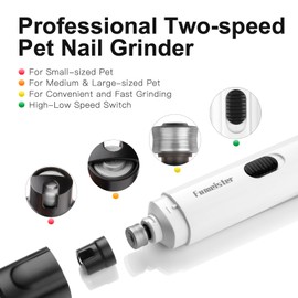 Fumeister Pet Nail Grinder for Dogs - Quiet 2-Speed Type-C Rechargeable Dog Nail Trimmer, Low Noise Paw Grooming for Dogs & Cats (White)