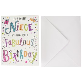 Piccadilly Greetings Modern Birthday Card Niece - 8 x 6 inches - Regal Publishing,pink|gold|green|black|white