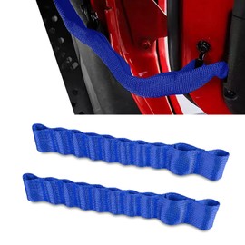 Vowbrew 2 PCS Car Adjustable Door Limit Straps, Heavy Duty Strong Adjustable Limit Check Straps, Swing Control Door Straps Replacement, Compatible with Jeep Wrangler TJ JK JL (Blue)