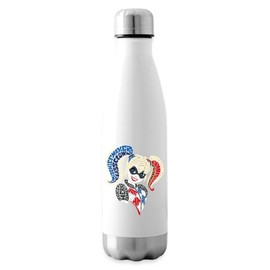 Spreadshirt Super Hero Girls Harley Quinn Wordcloud Insulated Water Bottle, 500 ml, White