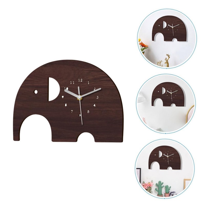 Gatuida Fashionable Wooden Elephant Wall Clock Silent Decorative Wall Mount